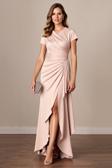 Ruched Satin Sheath Apricot Mother of the Bride Dress with Slit